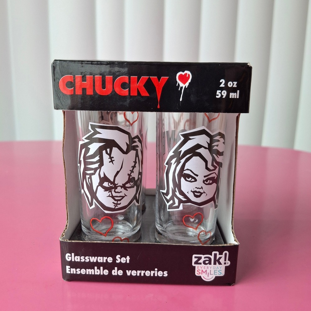 Zak Designs Chucky & Tiffany 2oz Shot Glass Set of 4 Horror Movie Child's Play